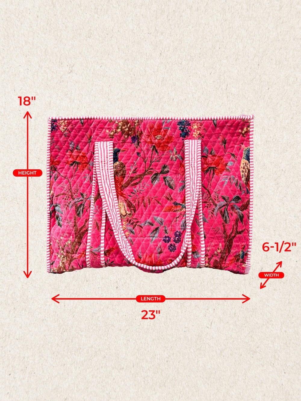 POL Pink Plum Floral Quilted Velvet Tote Bag | Oversized Shopper - Picture 7 of 7